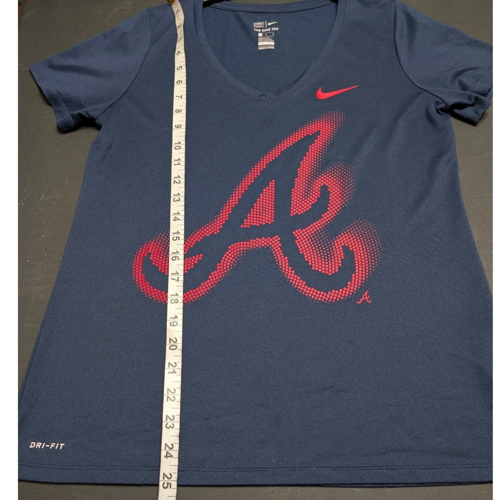 Nike Atlanta Braves Dri-Fit V-Neck T-Shirt Navy Blue MLB Graphic‎ Tee Size Large - Picture 4 of 7